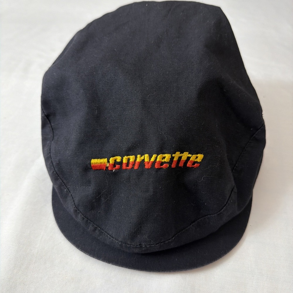 Vintage Corvette Flat Cap Hat‎ Snapback Black Rare Car Racing 80s 90s One Size
